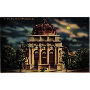 Postcard, Vintage, Winchester, VA, The Hadley Library, Night view